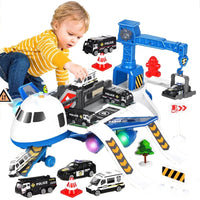 HKM-009107 Deformable Inertial Engineering Cargo Plane Toy with Parking Lot and Alloy Car, Ages 2-7