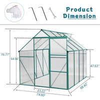 HKM-0091453 6 x 8 FT Outdoor Aluminum Patio Greenhouse with Sliding Door and Adjustable Roof