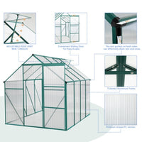 HKM-0091453 6 x 8 FT Outdoor Aluminum Patio Greenhouse with Sliding Door and Adjustable Roof