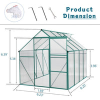 HKM-0091453 6 x 8 FT Outdoor Aluminum Patio Greenhouse with Sliding Door and Adjustable Roof