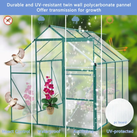 HKM-0091453 6 x 8 FT Outdoor Aluminum Patio Greenhouse with Sliding Door and Adjustable Roof