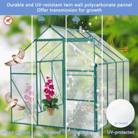 HKM-0091453 6 x 8 FT Outdoor Aluminum Patio Greenhouse with Sliding Door and Adjustable Roof