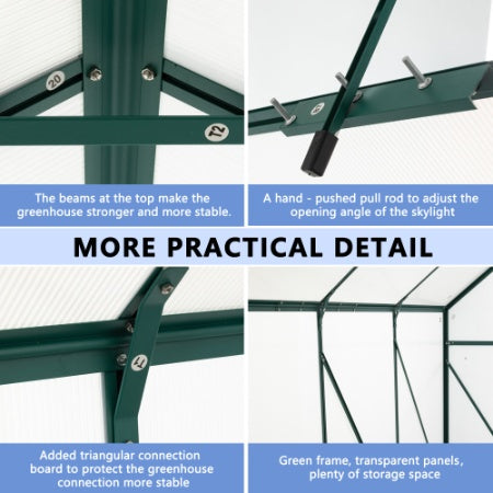 HKM-0091453 6 x 8 FT Outdoor Aluminum Patio Greenhouse with Sliding Door and Adjustable Roof