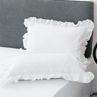 HKM-009171 Pure White Cotton Twill Korean Style Ruffled Pillowcase Set - 1 Pair, 48x74cm