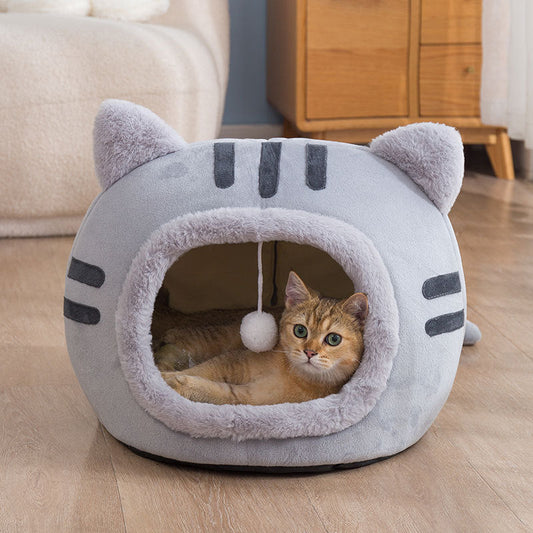HKM-0091837 Warm Semi-Enclosed Cat Litter in Pink, Grey, or Coffee - Available in Multiple Sizes