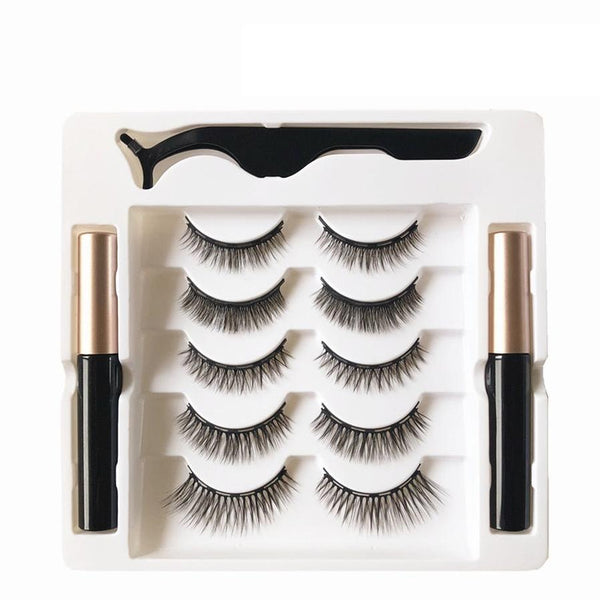 HKM-009235 Magnetic Eyeliner and Eyelashes Set - Five Pairs, Handcrafted Synthetic Fiber