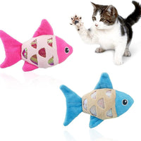 HKM-009363 Interactive Catnip Fish Toys with Crinkle Paper and Soft Plush for Dental Health - Set of 2