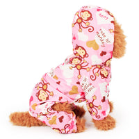 HKM-0094141 Adorable Monkey Print Raincoat for Dogs in Pink, Blue, and Yellow - Sizes XS to XL