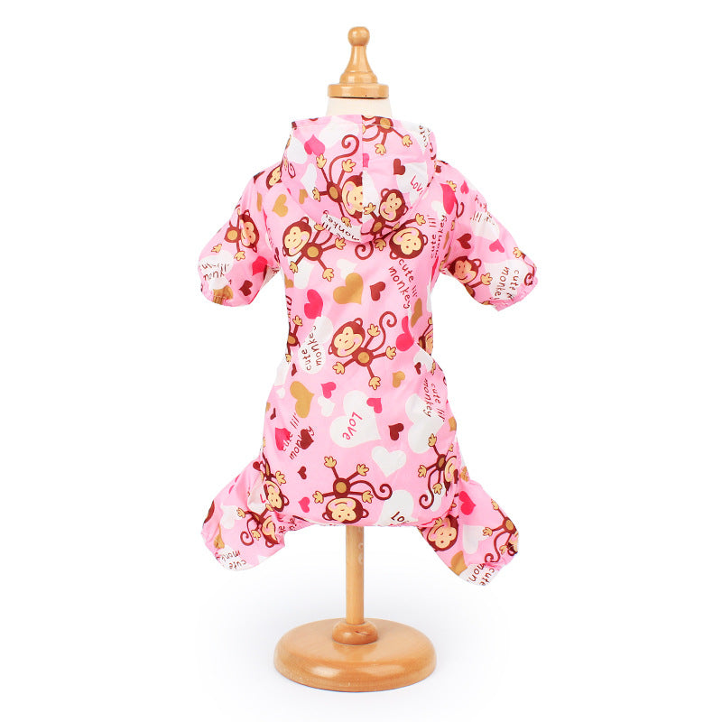HKM-0094141 Adorable Monkey Print Raincoat for Dogs in Pink, Blue, and Yellow - Sizes XS to XL