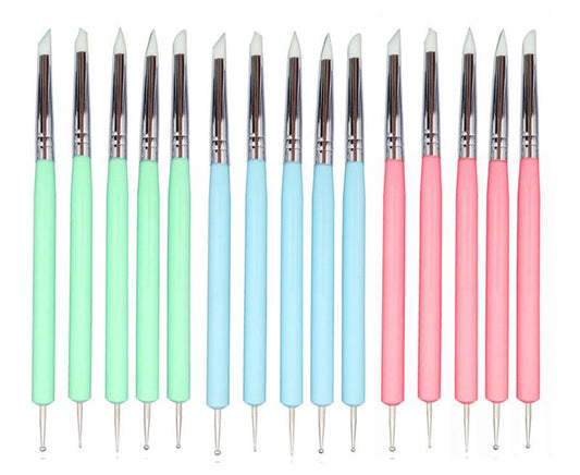 HKM-009491 Dual-Ended Nail Art Sculpture Tools Set with Silicone Tips - 5-Pack for Detail Work and Versatile Crafting