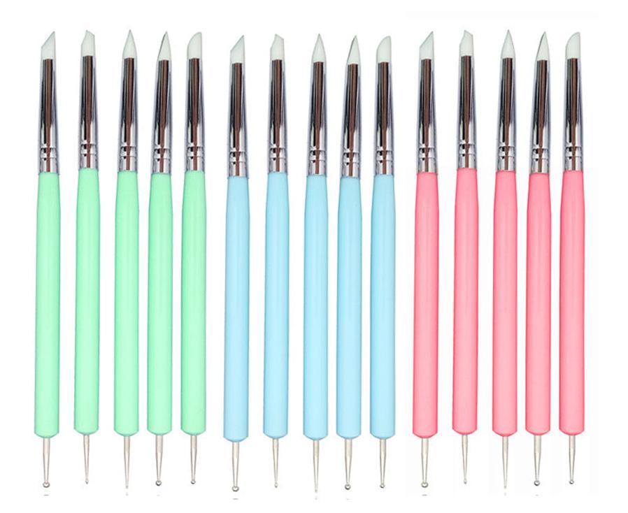 HKM-009491 Dual-Ended Nail Art Sculpture Tools Set with Silicone Tips - 5-Pack for Detail Work and Versatile Crafting