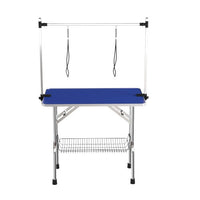 HKM-0095421 36 Inch Folding Pet Grooming Table with Stainless Steel Frame and Adjustable Arm for Dogs and Cats