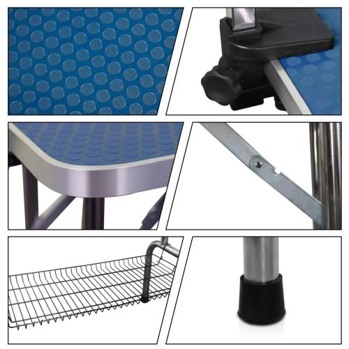 HKM-0095421 36 Inch Folding Pet Grooming Table with Stainless Steel Frame and Adjustable Arm for Dogs and Cats