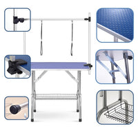 HKM-0095421 36 Inch Folding Pet Grooming Table with Stainless Steel Frame and Adjustable Arm for Dogs and Cats