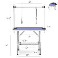 HKM-0095421 36 Inch Folding Pet Grooming Table with Stainless Steel Frame and Adjustable Arm for Dogs and Cats