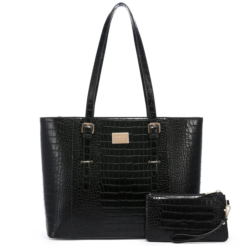 HKM-009555 Elegant 15.6 Inch Laptop Tote Bag for Women - Spacious 2-Piece Handbag Set