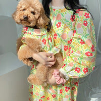 HKM-0095933 Flower Bow Tie Mermaid Skirt for Pets - Yellow & Blue Floral Design, Various Sizes Available