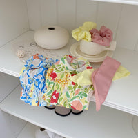 HKM-0095933 Flower Bow Tie Mermaid Skirt for Pets - Yellow & Blue Floral Design, Various Sizes Available