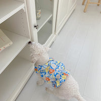 HKM-0095933 Flower Bow Tie Mermaid Skirt for Pets - Yellow & Blue Floral Design, Various Sizes Available