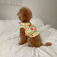 HKM-0095933 Flower Bow Tie Mermaid Skirt for Pets - Yellow & Blue Floral Design, Various Sizes Available
