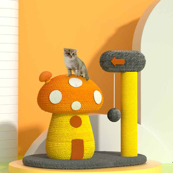 HKM-0096829 Sisal Mushroom House Cat Climbing Frame with Colorful Design, 38x38x28CM