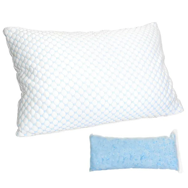 HKM-009683 Adjustable Shredded Memory Foam Pillow with Double-Sided Cooling and Bamboo Cover, Machine Washable