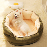 HKM-0097597 Three-Layer Suede Octagonal Dog House - Washable Plush Pet Bed for Small Dogs and Cats in Green, Pink, and Gray