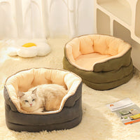 HKM-0097597 Three-Layer Suede Octagonal Dog House - Washable Plush Pet Bed for Small Dogs and Cats in Green, Pink, and Gray