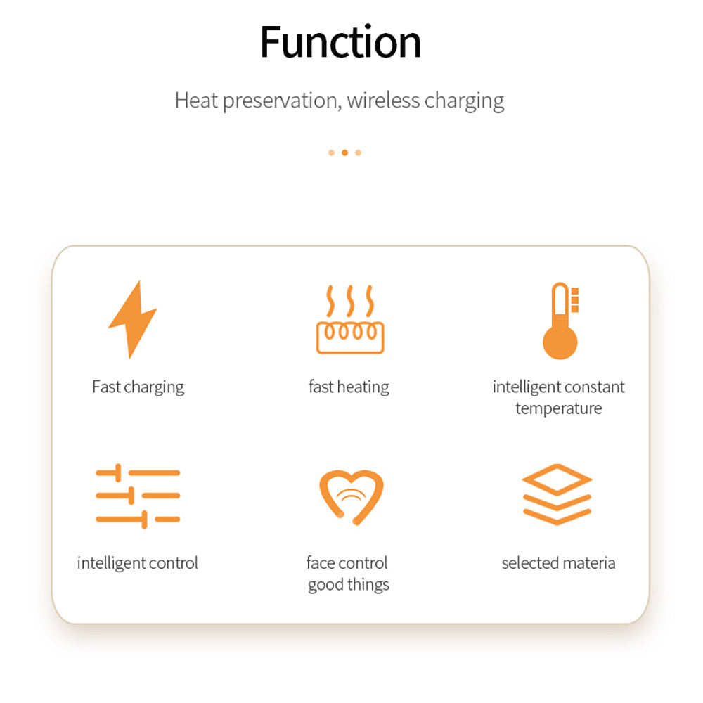 HKM-009875 Wireless Charging Pad with Constant Temperature Heating, 24W USB Power Supply, Black ABS Design
