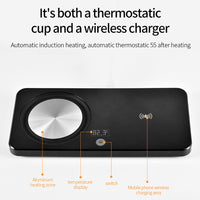 HKM-009875 Wireless Charging Pad with Constant Temperature Heating, 24W USB Power Supply, Black ABS Design