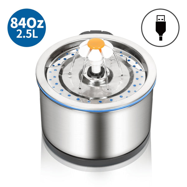 HKM-0099389 Stainless Steel Round Pet Water Dispenser with LED Indicator and Filters