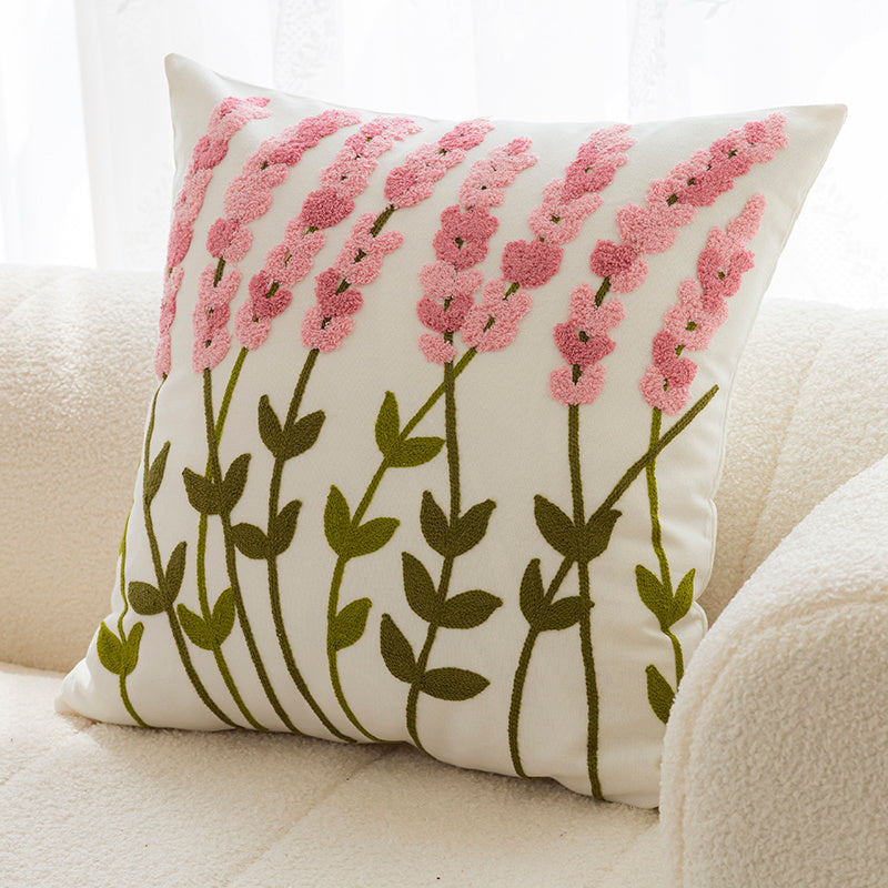HKM-010067 Flower Embroidery Pillow Cover in Various Colors and Sizes - 45cm Cotton Design