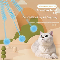 HKM-0100797 Interactive Cat Toy with Suction Cup, Spring Rabbit Fur Ball & Elastic Rope for Self-Entertainment