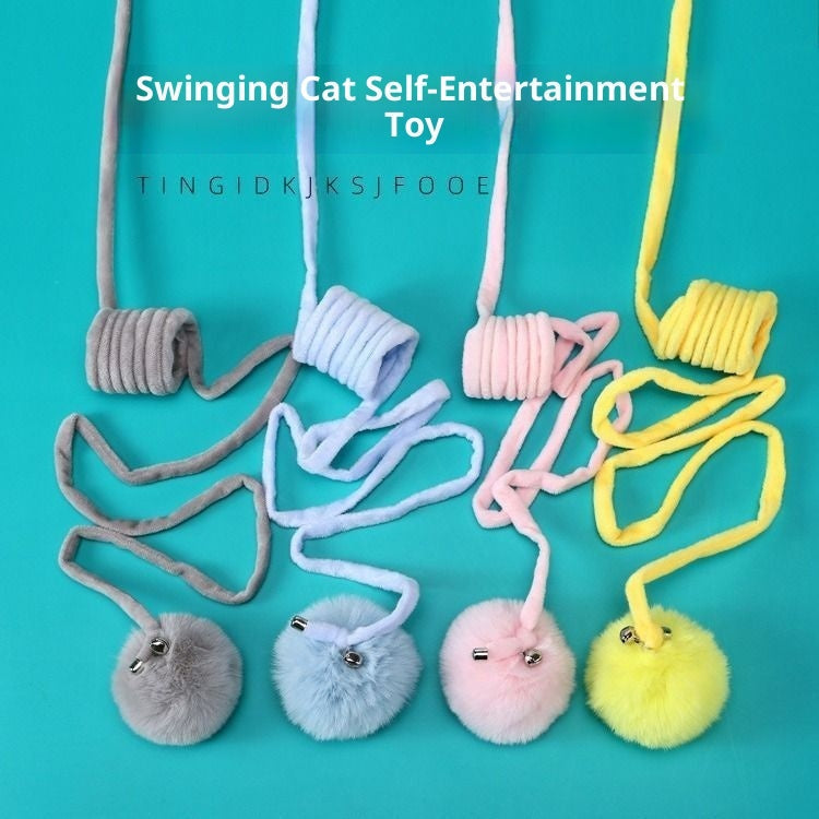 HKM-0100797 Interactive Cat Toy with Suction Cup, Spring Rabbit Fur Ball & Elastic Rope for Self-Entertainment