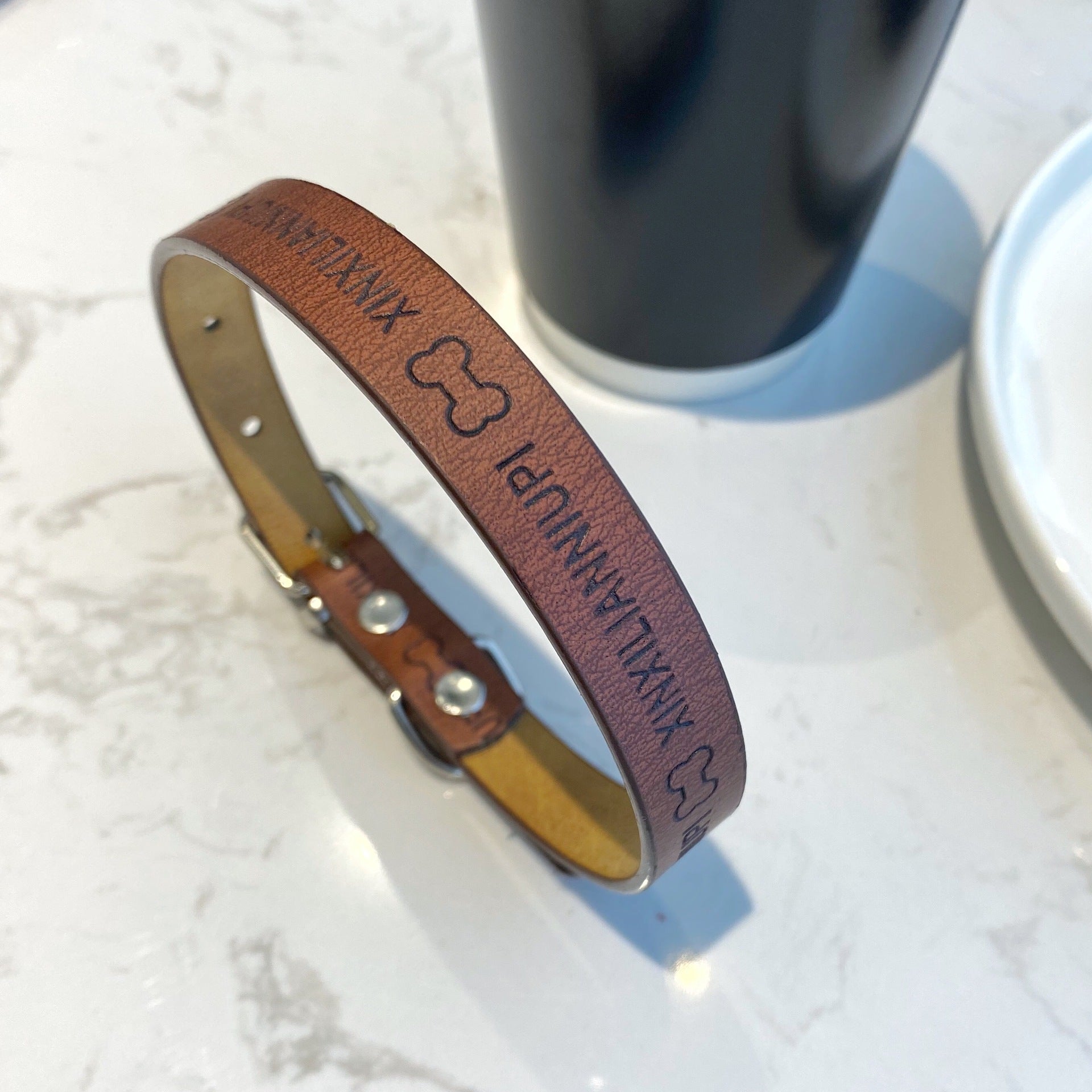HKM-0101309 Cute Printed Leather Dog Collar, Firm Anti-Bite Design for Small to Large Dogs, Universal Fit in All Seasons