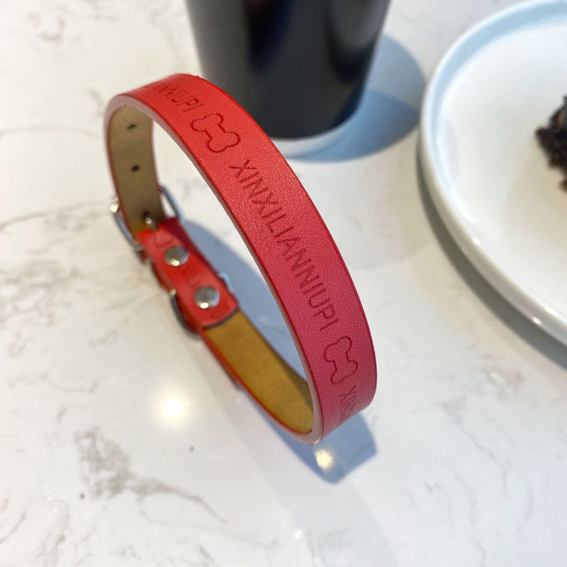 HKM-0101309 Cute Printed Leather Dog Collar, Firm Anti-Bite Design for Small to Large Dogs, Universal Fit in All Seasons