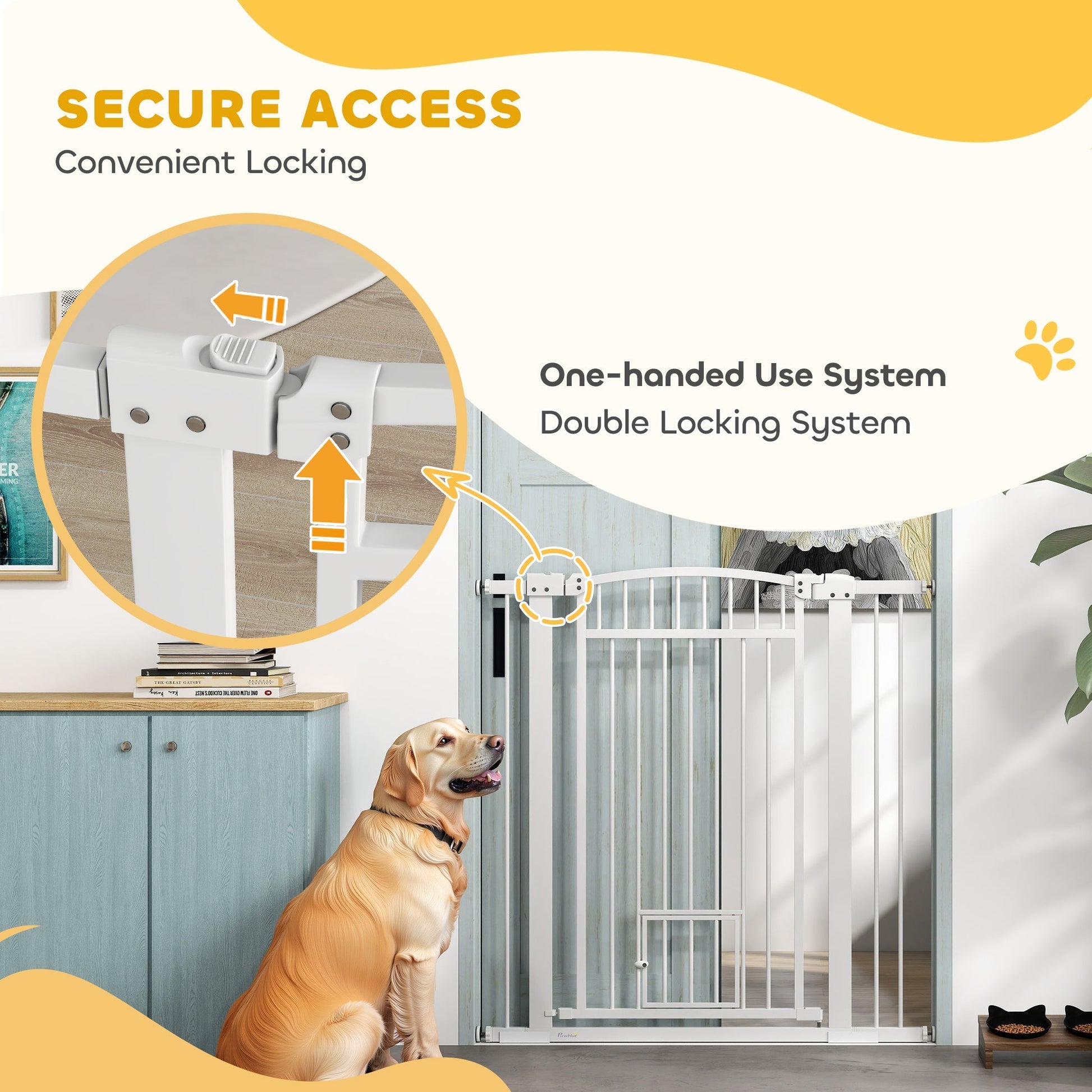 HKM-0104765 Extra Wide 30"-41" Adjustable Walk-Through Pet Gate with Cat Door and Extension Kits, 42" High
