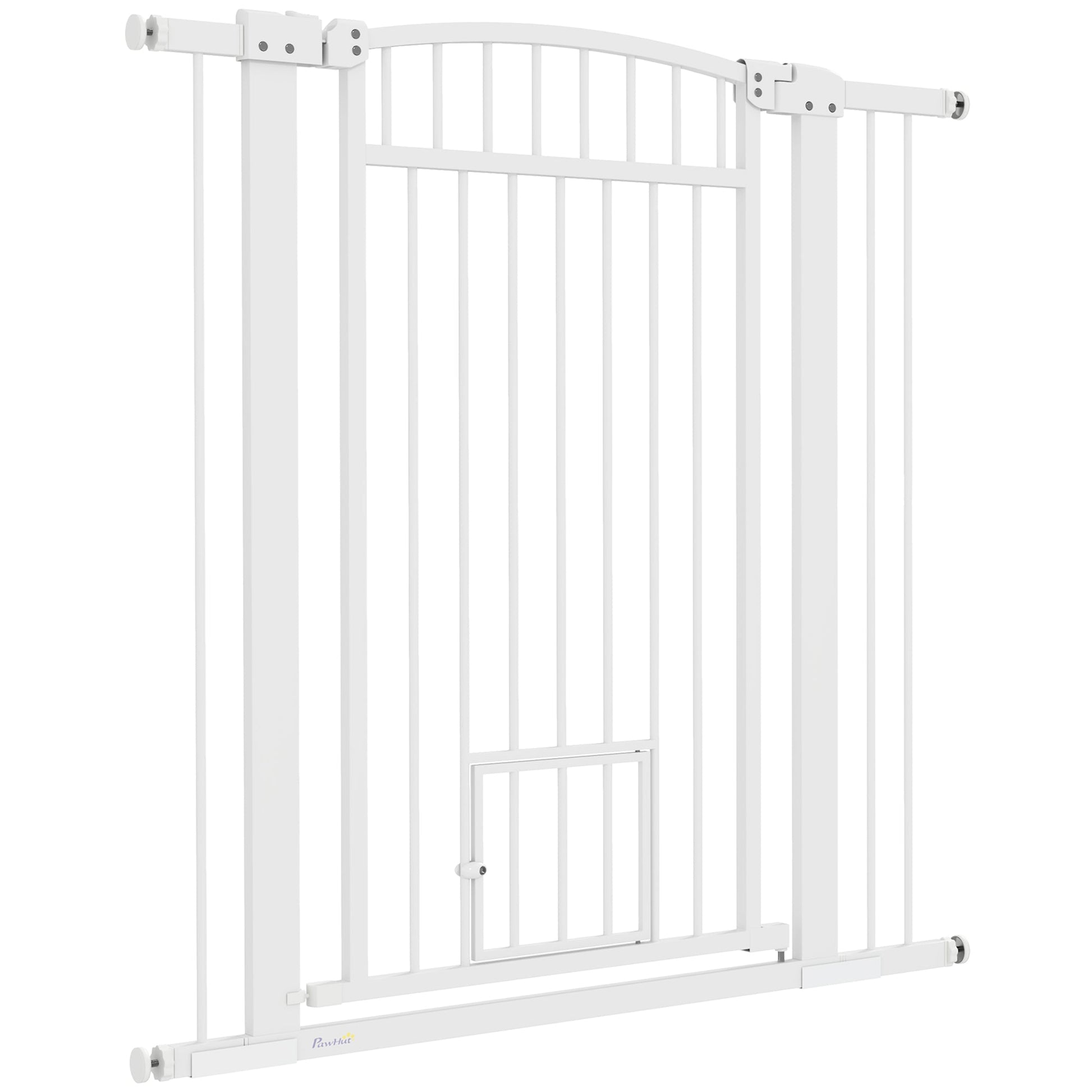 HKM-0104765 Extra Wide 30"-41" Adjustable Walk-Through Pet Gate with Cat Door and Extension Kits, 42" High