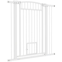 HKM-0104765 Extra Wide 30"-41" Adjustable Walk-Through Pet Gate with Cat Door and Extension Kits, 42" High