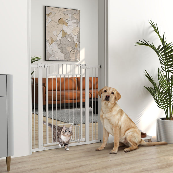 HKM-0104765 Extra Wide 30"-41" Adjustable Walk-Through Pet Gate with Cat Door and Extension Kits, 42" High