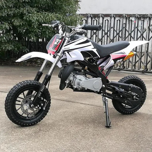 HKM-010579 Kids Mini 49cc Gas Dirt Bike with Front and Back Disc Brakes, Chain Drive, 30KM/H Max Speed