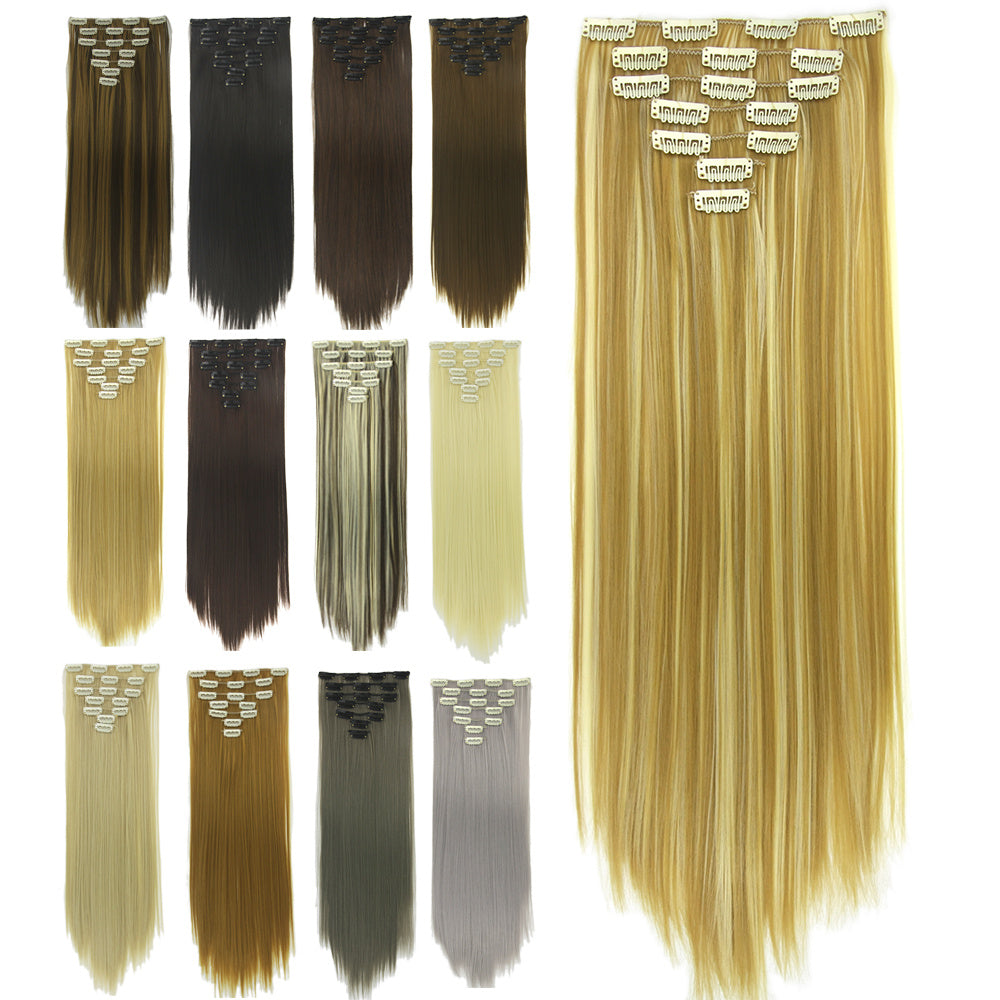HKM-010579 Seven-Piece Straight Wig - 60cm High Temperature Wire, Suitable for Natural Skin Tones, Dyeable and Heat-Friendly