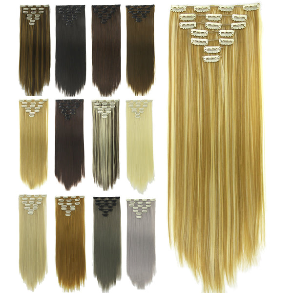 HKM-010579 Seven-Piece Straight Wig - 60cm High Temperature Wire, Suitable for Natural Skin Tones, Dyeable and Heat-Friendly
