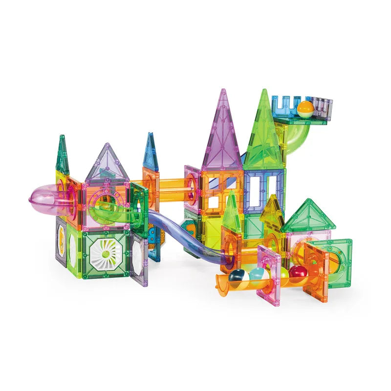 HKM-010643 Educational 95-Piece Magnetic Tiles Marble Run Building Set for Kids - STEM Learning Toy