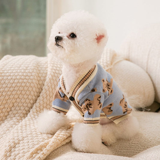 HKM-0107069 Striped Knitted Dog Cardigan Sweater in Various Colors and Patterns