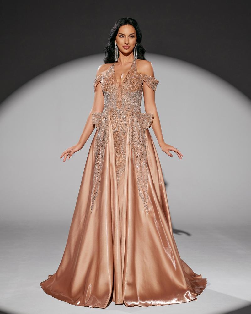 HKM-010707 Elegant Golden Evening Dress for Women - Style EZ25218