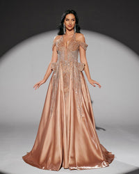 HKM-010707 Elegant Golden Evening Dress for Women - Style EZ25218