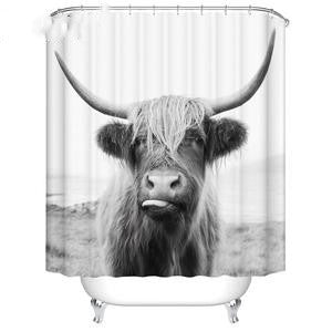 HKM-010707 Farmhouse Cow Shower Curtain with Daisy Design - Lightweight Polyester, Waterproof & Machine Washable