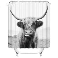 HKM-010707 Farmhouse Cow Shower Curtain with Daisy Design - Lightweight Polyester, Waterproof & Machine Washable