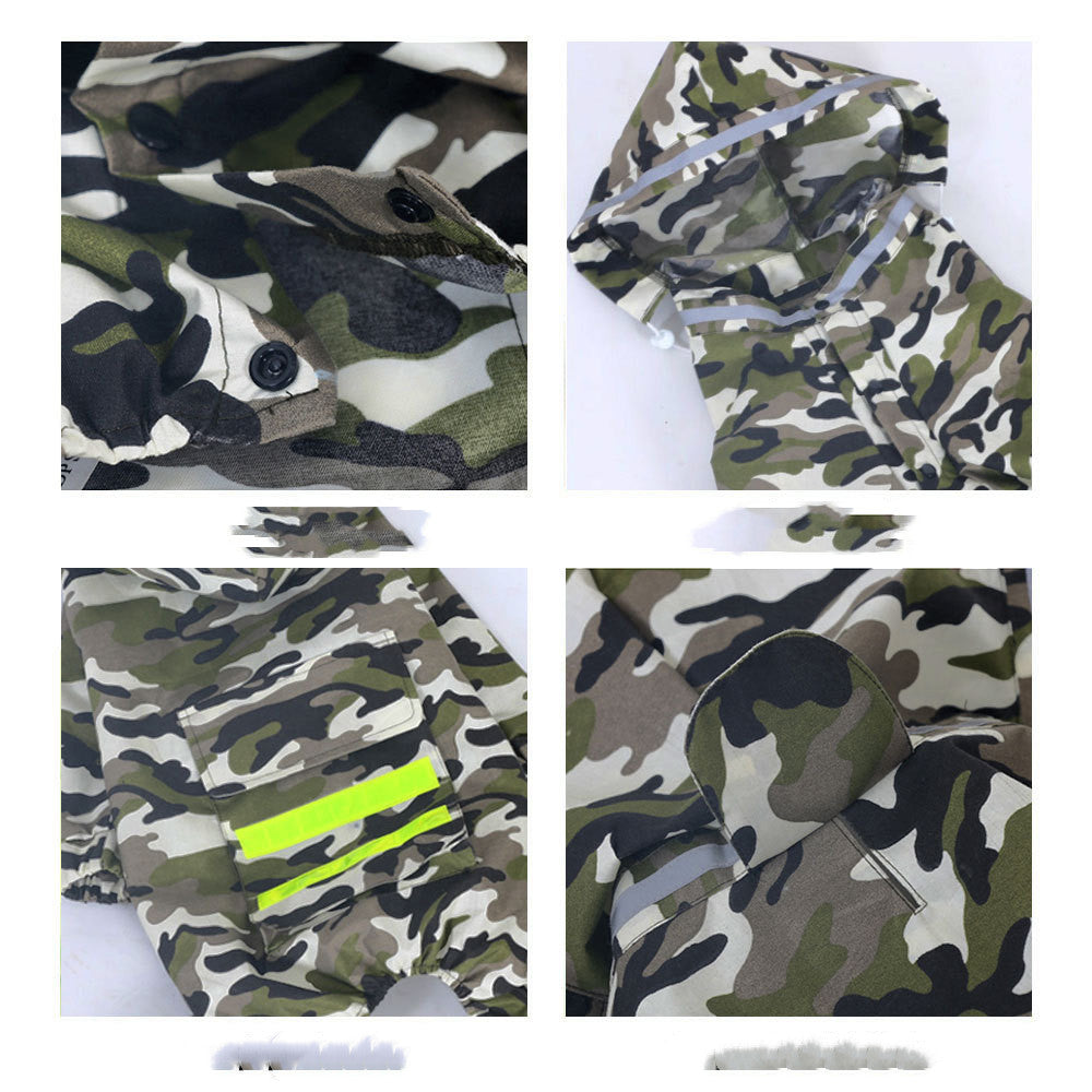 HKM-0107453 Four-Legged Dog Raincoat with Fluorescent Strips - Camouflage, Sizes 3XL to 7XL